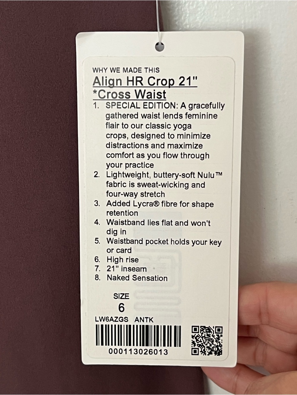 Lululemon Align High Rise Crop 21” Special Edition Cross Waist Size 6 NWT - Picture 7 of 8